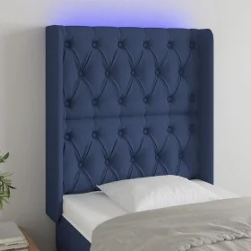 Blue fabric headboard with LED 83x16x118/128 cm by vidaXL, Headboards and footboards - Ref: Foro24-3124364, Price: 90,39 €, D...
