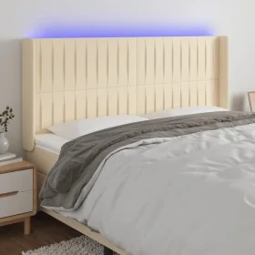 Cream fabric headboard with LED 183x16x118/128 cm by vidaXL, Headboards and footboards - Ref: Foro24-3124305, Price: 149,54 €...