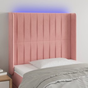 Cabecero con LED de terciopelo rosa 93x16x118/128 cm