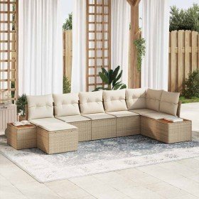 Conjunto de sofá de jardín con cojín 7 pcs Beige Poliratán