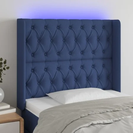 Blue fabric LED headboard 93x16x118/128 cm by vidaXL, Headboards and footboards - Ref: Foro24-3124372, Price: 94,43 €, Discou...