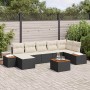 Conjunto de sofá de jardín con cojín 8 pcs Negro Poliratán
