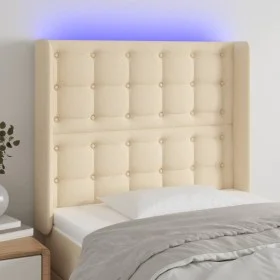 Cream fabric headboard with LED 93x16x118/128 cm by vidaXL, Headboards and footboards - Ref: Foro24-3124469, Price: 93,84 €, ...