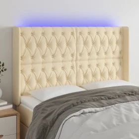 Cream fabric headboard with LED 163x16x118/128 cm by vidaXL, Headboards and footboards - Ref: Foro24-3124395, Price: 169,09 €...