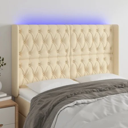Cabecero con LED de tela color crema 163x16x118/128 cm de vidaXL, Cabeceros y pies de cama - Ref: Foro24-3124395, Precio: 169...