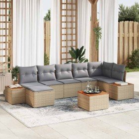 Conjunto de sofá de jardín con cojín 8 pcs Beige Poliratán