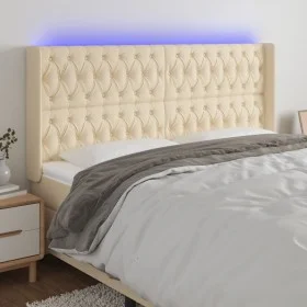 Cream fabric headboard with LED 203x16x118/128 cm by vidaXL, Headboards and footboards - Ref: Foro24-3124411, Price: 167,42 €...
