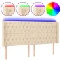 Cream fabric headboard with LED 203x16x118/128 cm by vidaXL, Headboards and footboards - Ref: Foro24-3124411, Price: 167,42 €...