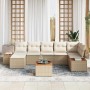 Conjunto de sofá de jardín con cojín 8 pcs Beige Poliratán
