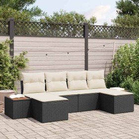 Conjunto de sofá de jardín con cojín 6 pcs Negro Poliratán