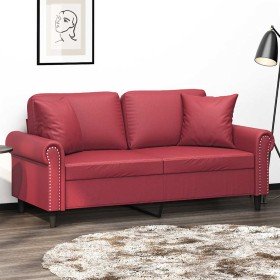 Sofá de 2 plazas con cojines cuero sintético rojo tinto 140 cm en Sofás | Comprar online en Foro24