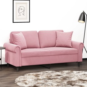 Sofá de 2 plazas con cojines terciopelo rosa 140 cm
