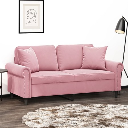 Sofá de 2 plazas con cojines terciopelo rosa 140 cm