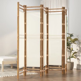 Biombo plegable de 5 paneles bambú y lona 200 cm