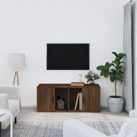 Mueble TV madera contrachapada color marrón roble 100x35x40 cm