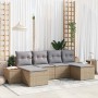Conjunto de sofá de jardín con cojín 6 pcs Beige Poliratán