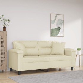 Sofá de 2 plazas con cojines cuero sintético color crema 140 cm