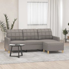 Sofá de 3 plazas con taburete de tela gris taupe 180 cm