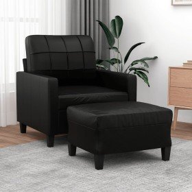 Sillón con taburete cuero sintético negro 60 cm Sillón con taburete cuero sintético negro 60 cm