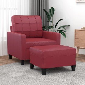 Sillón con taburete cuero sintético rojo tinto 60 cm Sillón con taburete cuero sintético rojo tinto 60 cm