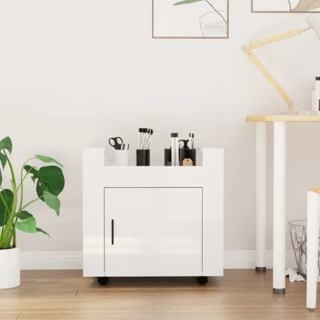 Carrito de escritorio contrachapada blanco brillo 60x45x60 cm de vidaXL, Carros e islas - Ref: Foro24-816610, Precio: 53,82 €...
