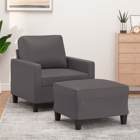 Sillón con taburete cuero sintético gris 60 cm en Sofás | Comprar online en Foro24