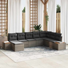 Conjunto de sofá de jardín con cojín 8 pcs Gris Poliratán