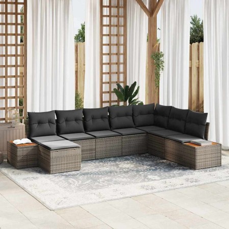 Conjunto de sofá de jardín con cojín 8 pcs Gris Poliratán
