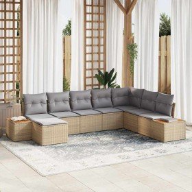 Conjunto de sofá de jardín con cojín 8 pcs Beige Poliratán