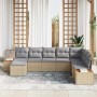 Conjunto de sofá de jardín con cojín 8 pcs Beige Poliratán