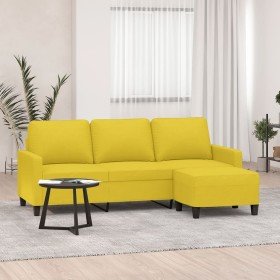 Sofá de 3 plazas con taburete de tela amarillo claro 180 cm