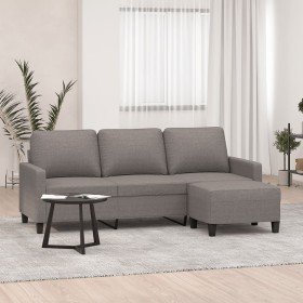Sofá de 3 plazas con taburete de tela gris taupe 180 cm Sofá de 3 plazas con taburete de tela gris taupe 180 cm