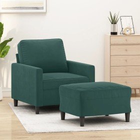 Sillón con taburete terciopelo verde oscuro 60 cm