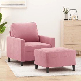 Sillón con taburete terciopelo rosa 60 cm Sillón con taburete terciopelo rosa 60 cm