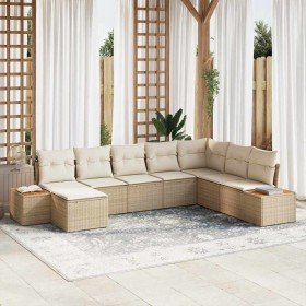 Conjunto de sofá de jardín con cojín 8 pcs Beige Poliratán