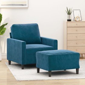 Sillón con taburete terciopelo azul 60 cm Sillón con taburete terciopelo azul 60 cm