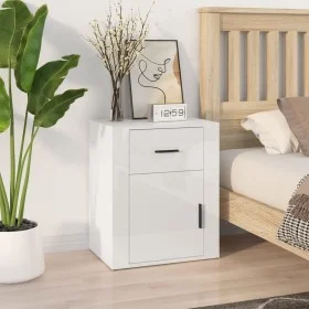 Glossy white plywood nightstand 50x36x60 cm by vidaXL, Nightstands - Ref: Foro24-816722, Price: 59,42 €, Discount: %