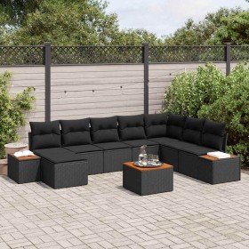 Conjunto de sofá de jardín con cojín 9 pcs Negro Poliratán