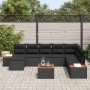 Conjunto de sofá de jardín con cojín 9 pcs Negro Poliratán