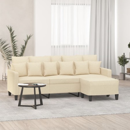 Sofá de 3 plazas con taburete de tela crema 180 cm
