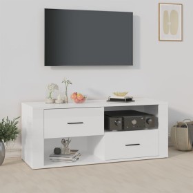 Mueble de TV madera contrachapada blanco brillo 100x35x40 cm