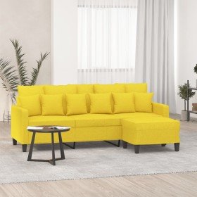 Sofá de 3 plazas con taburete de tela amarillo claro 180 cm Sofá de 3 plazas con taburete de tela amarillo claro 180 cm