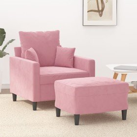 Sillón con taburete terciopelo rosa 60 cm Sillón con taburete terciopelo rosa 60 cm