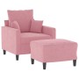 Sillón con taburete terciopelo rosa 60 cm