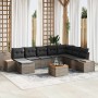 Conjunto de sofá de jardín con cojín 9 pcs Gris Poliratán