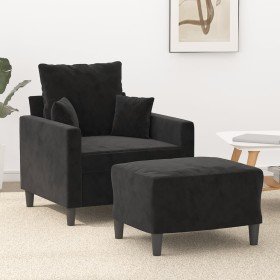 Sillón con taburete terciopelo negro 60 cm Sillón con taburete terciopelo negro 60 cm