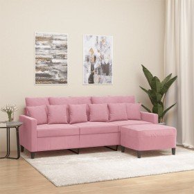 Sofá de 3 plazas con taburete de terciopelo rosa180 cm Sofá de 3 plazas con taburete de terciopelo rosa180 cm