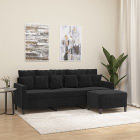 Sofá de 3 plazas con taburete de terciopelo negro 180 cm Sofá de 3 plazas con taburete de terciopelo negro 180 cm