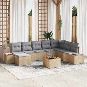 Conjunto de sofá de jardín con cojín 9 pcs Beige Poliratán