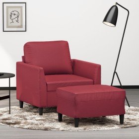 Sillón con taburete cuero sintético rojo tinto 60 cm Sillón con taburete cuero sintético rojo tinto 60 cm
